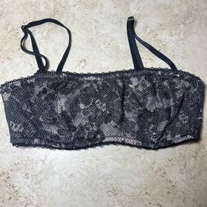 NWT Victoria's Secret Black Lace Unlined Bralette Sheer Mesh Wireless Bra 32C